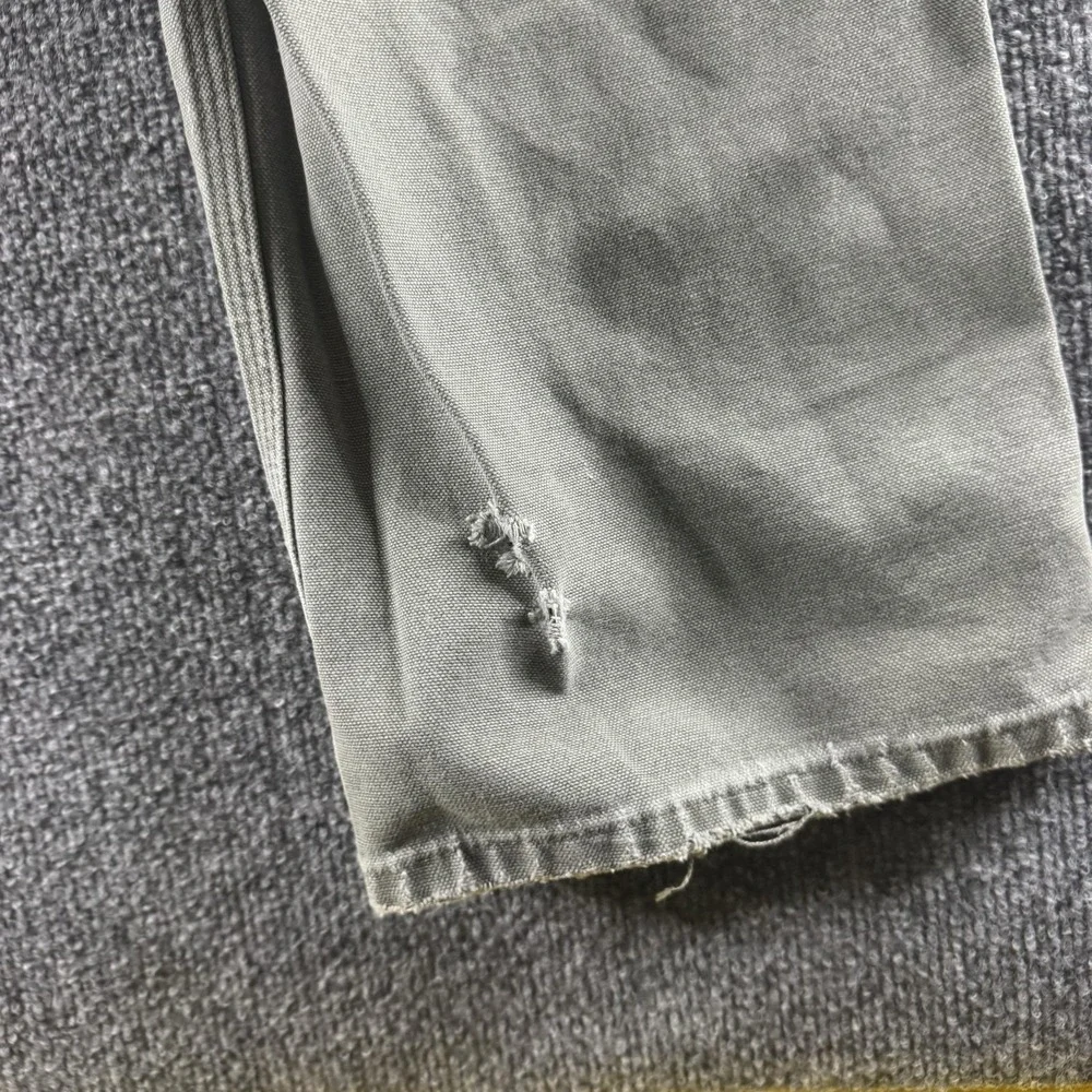 Carhartt Pants Mens 34x32 Green Canvas Carpenter Workwear Distressed Holes
